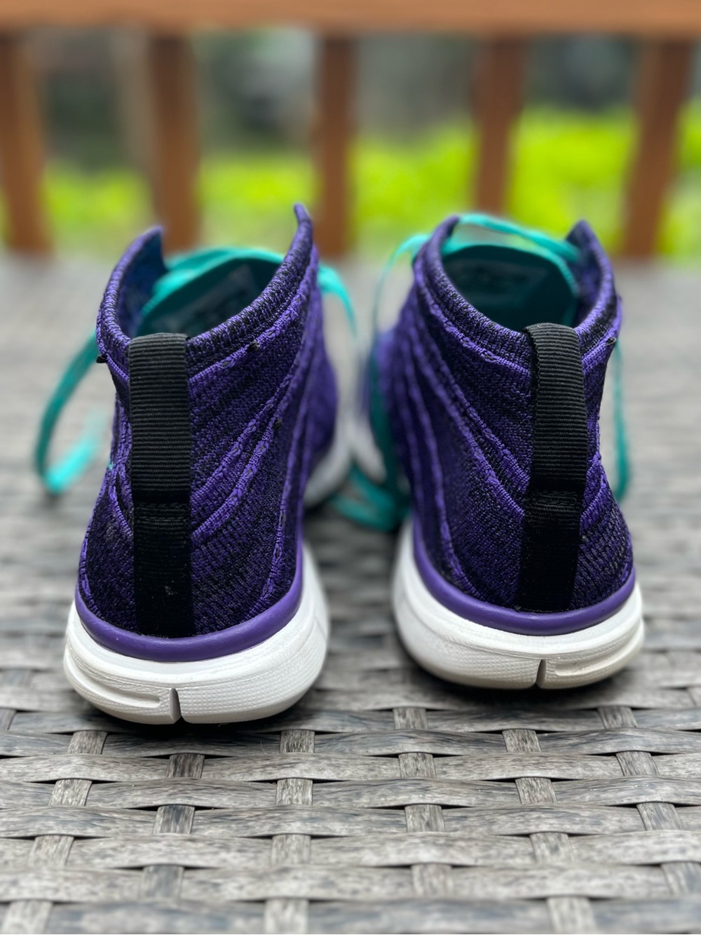 Nike Women’s Purple & Teal Flyknit Chukka Athletic Sneakers - Picture 3 of 9